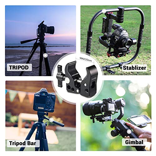 SMALLRIG Super Clamp with 1/4"-20 Thread Holes, 3/8"-16 Locating Pin for ARRI Standard, T-Shaped Wingnut and Rubber Pads