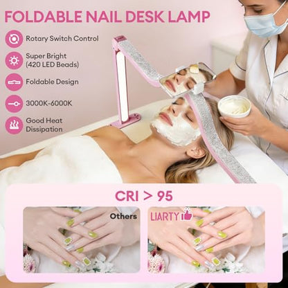 Arch Half Moon Light - Nail Lamp for Desk Foldable Nail Tech Light | Professional 34 inch 420 LED Beads Adjustable Brightness 3 Color Temperature for Manicure Crafting (Rose) - color: Rose