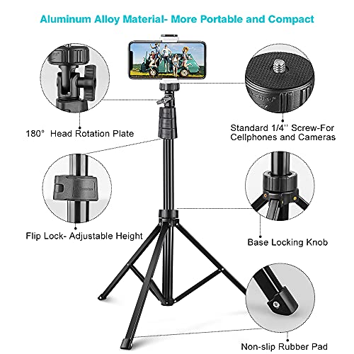 UBeesize 67'' Phone Tripod Stand & Selfie Stick Tripod, All in One Professional Tripod, Cellphone Tripod with Wireless Remote and Phone Holder, Compatible with All Phones/Cameras,Load capacity: 1.5 Kg - color: Black, size: 67-in
