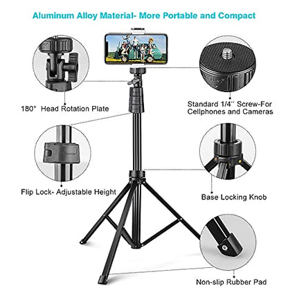 UBeesize 67'' Phone Tripod Stand & Selfie Stick Tripod, All in One Professional Tripod, Cellphone Tripod with Wireless Remote and Phone Holder, Compatible with All Phones/Cameras,Load capacity: 1.5 Kg - color: Black, size: 67-in