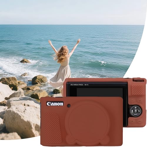 Camera Case for Canon PowerShot SX740/ SX730 Digital Camera,SX740 HS Case, Soft Silicone Protective Case Removable Lens Cover,Comes with 2 Screen Protectors and 1 Wrist Strap. (Brown) - color: Brown