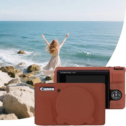 Camera Case for Canon PowerShot SX740/ SX730 Digital Camera,SX740 HS Case, Soft Silicone Protective Case Removable Lens Cover,Comes with 2 Screen Protectors and 1 Wrist Strap. (Brown) - color: Brown