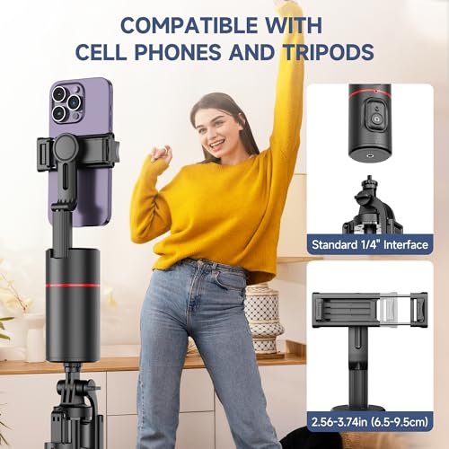Auto Face Tracking Tripod, No App, Smart Shooting Phone Holder with Remote, 360° Rotation Body Phone Camera Mount with Phone Holder Body Smart Tracking Tripod for Vlog/TIK Tok - color: Black
