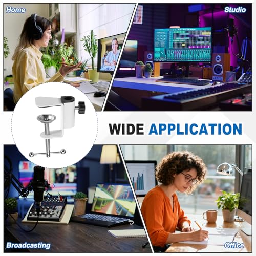 HARFINGTON Metal Table Clamp Mount 2" Hole Dia Clamp for Desk Lamp Mount Stand Universal Cantilever Bracket with Adjustable Screw Steel Ball Handle for Microphone Arm Lamp Stand, White - size: 2 Inch, style: Steel Ball Handle