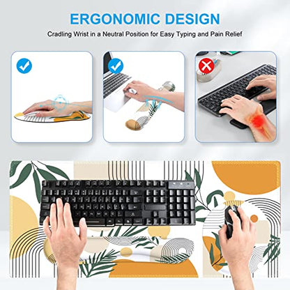 iCasso Mouse Pad and Keyboard Wrist Rest Set, 4in1 XXL Large Mousepad +Keyboard Pad+Mouse Wrist Rest+Coaster with Wrist Support, Ergonomic Desk Pad Mat for Home Office Table Computer-Elm Leaf - color: Elm Leaf