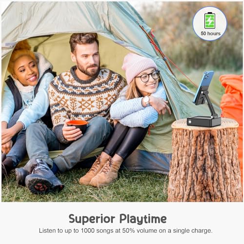 TechGlow Foldable Cellphone Stand with Bluetooth Speaker and Charging Function Birthday Gifts for Men Women Mother Father Boy Girl Teens Cool Tech Gadgets - color: Black