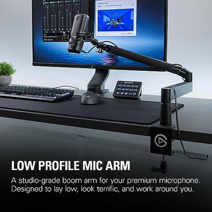 Elgato Wave Mic Arm Low Profile Microphone Boom Arm | Sits below shoulder line, 360-degree rotation, Magnetic cable channels, All-metal build, Fully adjustable mount - style: Mic Arm LP