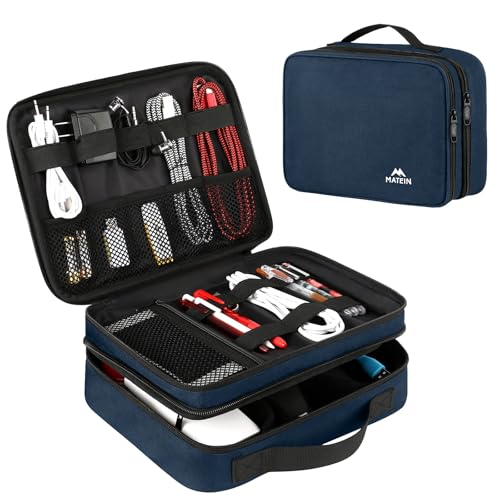MATEIN Electronics Organizer Travel Case, Water Resistant Portable Travel Cord Organizer for Earphone, Power Bank, and Flash Drive, Universal Carry Case for Cables, Tech Gifts for Men, Navy Blue - color: Navy Blue, size: Medium
