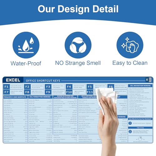 Baziabbo Office Desk Mat, Excel Cheat Sheet Keyboard Mat, Excel Shortcut Desk Pads,Non-Slip Excel Mousepad with Stitched Edges for Computer (Sheet Blue) - color: Sheet Blue