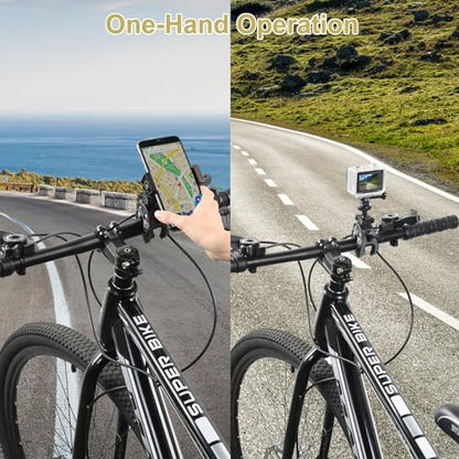 UTEBIT Camera Mount Clamp, 360° Ballhead with 1/4" Thread Holes, Black | Umbrella Clamp Motorcycle Camera Pole Mount Desk Holder, Super Clamp with Phone Tripod Mount for Gopro/DSLR/Stabilizer - color: Black