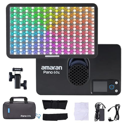 Amaran Pano 60c Kit Led Video Panel Light 60W RGBWW Full Color Lights,CCT 2,300K-10,000K,12 Lighting Efects,App Control,Support USB-C PD,with Softboxes and Carrying Case (Charcoal) - color: Charcoal