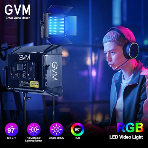 GVM RGB Photography Lighting Kits with 2 Softboxes, 680RS 50W Studio Lights with Bluetooth Control, 2 Packs Video Light with 18 Lighting Scenes, led Panel Lights for Video Recording, 8500lux/0.5m