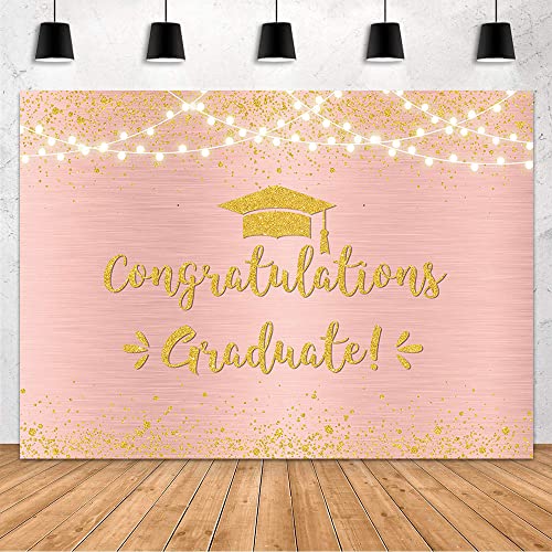MEHOFOND Rose Gold Graduation Backdrop Class of 2026 Graduation Party Decorations Congratulation Graduate Backdrop 2026 Congrats Grad Banner Prom Party Decoration Photo Booth Props 7x5ft - color: Pink and Gold, size: 7x5ft
