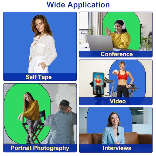 Kate Collapsible Pop-Up Backdrop for Self-Tape Auditions, Professional Headshots, Video Conferencing & Live Streaming - Portable Photography Background (5'x6.5' / 1.5x2m,Blue/Green - color: Blue/Green