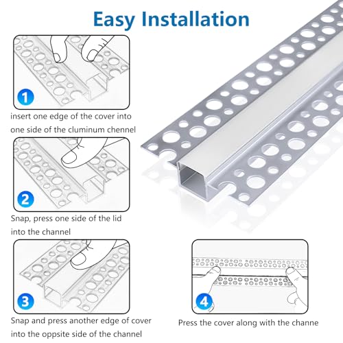 inShareplus Plaster-in LED Channel, 3.3ft/1m 6-Pack led Aluminium Profile with Milky Diffuser, Trimless Recessed Led Strip Diffuser for Under Cabinet, Shelf, Table, Wall and Ceiling - size: double-edge-6-pack (plaster-in)