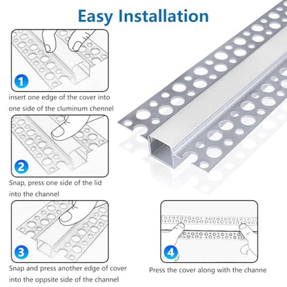 inShareplus Plaster-in LED Channel, 3.3ft/1m 6-Pack led Aluminium Profile with Milky Diffuser, Trimless Recessed Led Strip Diffuser for Under Cabinet, Shelf, Table, Wall and Ceiling - size: double-edge-6-pack (plaster-in)