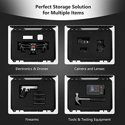 COSTWAY Waterproof Hard Case, 22-Inch Multi-Purpose Small Camera Dry Box with DIY Customizable Foam Insert, IP66 Rated Dustproof Shockproof, Portable Protective Case for Electronics, Drones, Black