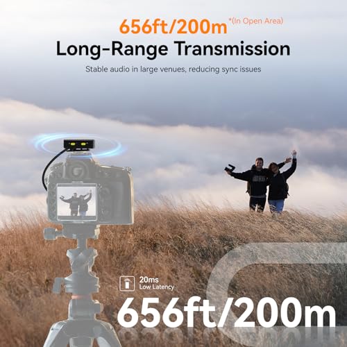 SVBONY D4 4-Person Wireless Lavalier Microphones Systems for Interviews | Compatible with iPhone Android Camera, Safety Track, 656ft Range, 2-Level Noise Reduction, Magnetic Mount