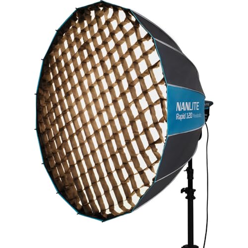 Nanlite SB-RP-90/120 Rapid Parabolic Softbox 90–120 cm for Bowens Mount – Deep Parabolic Modifier with Quick-Setup Rods for LED & Strobe Lights (SB-RP120) - size: SB-RP120