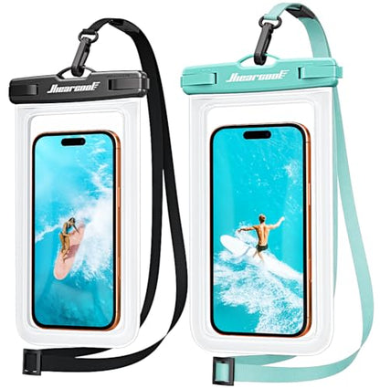 Hiearcool Waterproof Phone Pouch 2 Pack, IPX8 Dry Bag with Lanyard, Touch Screen Compatible for iPhone 17/16/15/14/13 Pro Max, Beach Swimming Cruise Travel-Clear & Mint Green - color: Clear & Mint Green