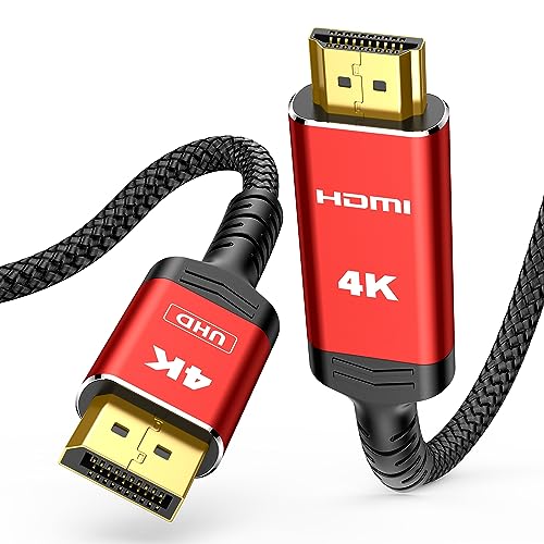 Highwings 4K DisplayPort to HDMI, 3.3ft Uni-Directional DP (Source) to HDMI (Display) 1.4 Cable, 4K@30Hz, 2K@60Hz, 1080P Full HD, Braided Cord for Dell, NVIDIA, AMD, Monitor, Projector (Red) - color: Red, size: 3.3 FT