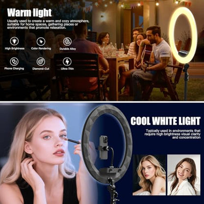 Ring Light with Stand and Phone Holder, 19" Ring Light Tripod for iPhone, Professional LED Circle Light with 78" Tripod, Selfie Ringlight for Live Streaming, Makeup, Barber, Tiktok, YouTube, Black - color: Black