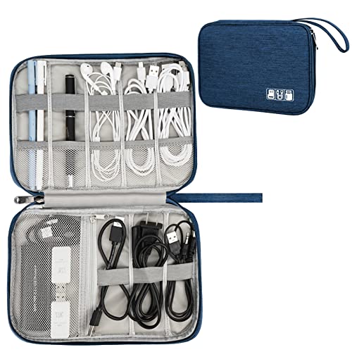 Electronic Organizer Travel Universal Cable Organizer Electronics Accessories Bag for Cable, Charger, Phone, USB, SD Card,1Pack - color: Blue, size: Single Layer/9.85”x7.48”x0.79”
