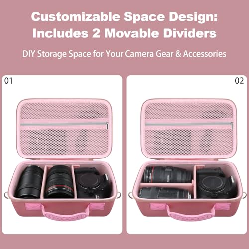 khanka Camera Case for Canon EOS Rebel R6 V/T7/T100/T6/R50/R100/R5/R7/R8/R6 Mark II/SL3 DSLR Camera,Travel Protective Carrying Case for Canon EOS Rebel Camera and 18-55mm/18-45mm Lens(Pink Case Only) - color: Pink