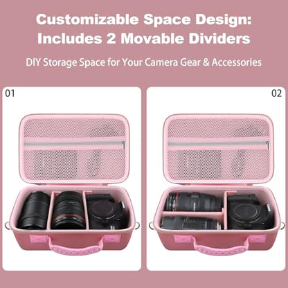 khanka Camera Case for Canon EOS Rebel R6 V/T7/T100/T6/R50/R100/R5/R7/R8/R6 Mark II/SL3 DSLR Camera,Travel Protective Carrying Case for Canon EOS Rebel Camera and 18-55mm/18-45mm Lens(Pink Case Only) - color: Pink