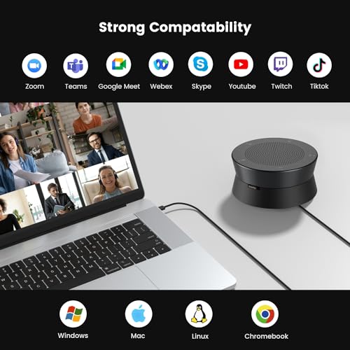 Nearity A21Sx4 Zoom Certified Conference Speaker and Microphone, Speakerphone w/8 Mics, 16ft Voice Pickup, AI 2.0 Noise Cancelling, USB Speakermic with Daisy Chain, Works with Teams/Zoom - color: A21S-4PACK-BLACK