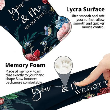 Keyboard Wrist Support + Wrist Mousepad + Coaster Combination, Non-Slip PU Base, with Gel Memory Mousepad, Suitable for Gaming, Office Pain Relief Mousepad Set - Bible Flower - color: Bible Flower