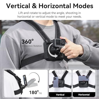 ULANZI Phone Chest and Head Mount Kit for POV Sets - Hands Free Phone Holder Support Vertical Shots, Compatible with iPhone, GoPro Hero, DJI Osmo Action, Insta360, Smartphones