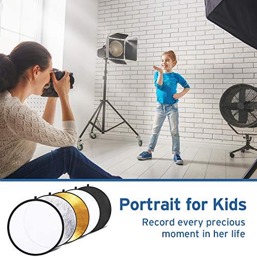 Etekcity 24" (60cm) 5-in-1 Photography Reflector, Multi-Disc Light Reflectors for Photography, Collapsible with Bag - Translucent, Silver, Gold, White and Black - size: 24 Inch