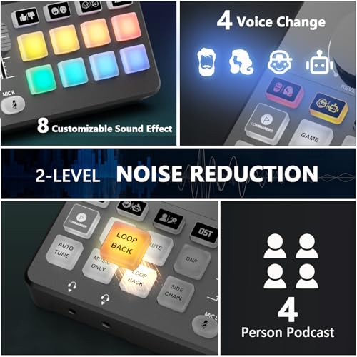 Podcast Equipment Bundle for 4, All-in-One Audio Mixer with Dynamic Micophones Noise Reduction for Live Streaming/Recording/Singing，PC,Smartphone，TikTok M100 3rd - style: M100-4D (4 mics)