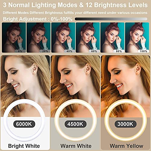 13" Selfie Ring Light with 76" Tripod Stand & 3 Phone Holder, LED Camera Ringlight with 48 RGB Colors Modes & Musical Rhythm Mode and 12 Brightness Dimmable for Makeup/Photography/Videos/Vlog/TikTok - color: 13" Musical Version