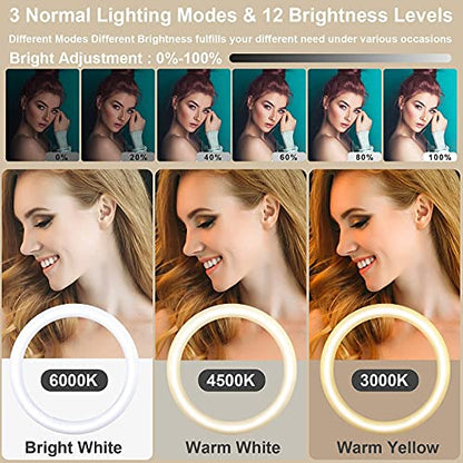 13" Selfie Ring Light with 76" Tripod Stand & 3 Phone Holder, LED Camera Ringlight with 48 RGB Colors Modes & Musical Rhythm Mode and 12 Brightness Dimmable for Makeup/Photography/Videos/Vlog/TikTok - color: 13" Musical Version