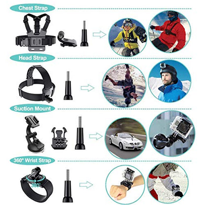 61 in 1 Action Camera Accessories Kit for GoPro Hero 13 12 11 10 9 8 7 6, Gopro Max, GoPro Fusion, Xiaomi, Insta360, DJI Osmo Action, AKASO APEMAN, Campark, SJCAM