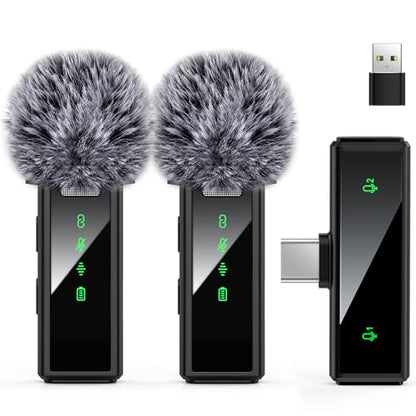 USB C Wireless Lavalier Microphone for Android, PC, Laptop, iPhone 15/16, USB Microphone with Noise Cancellation, Lapel Mic Wireless for Video Recording, Vlog, YouTube, TikTok