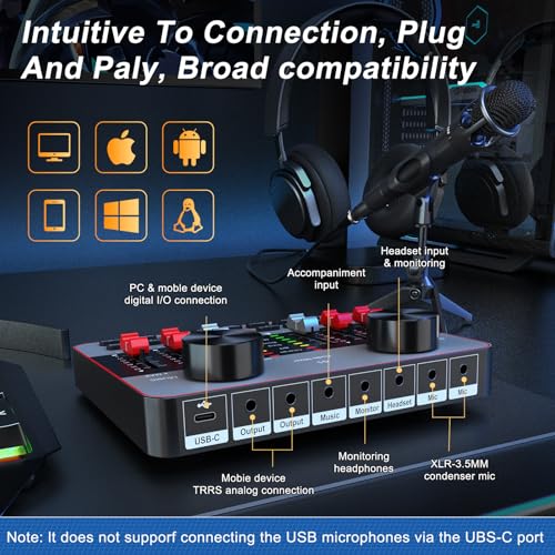 G1 Audio Mixer Kit for Live Streaming，Live Sound Card for Streaming，Audio Interface DJ Mixer Sound Card/Board Condenser Microphone for Tiktok Gaming Video Content Creator Kit.