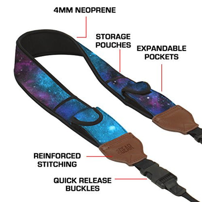 USA Gear TrueSHOT Camera Strap Neoprene Camera Straps - Padded Neck Strap, Accessory Pocket, and Quick Release Buckles - Compatible with Canon, Nikon, Sony and More DSLR and Mirrorless Camera - Galaxy - color: Galaxy