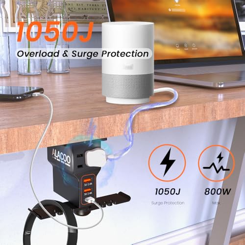 Gaming Headphone Stand with Charging Station - Aluminum Hooks Headphone Holder, Under Desk Headset Stand, 3 USB & AC Outlet, Surge Protector & Cable Organizer, Gift for Girl/Men - color: Black