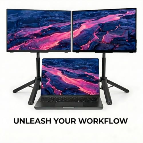 Portable Travel Monitor Stand, Height Adjustable Magnetic Metal Tripod Mount for 15.6'' Portable Monitor, Foldable Vertical Screen Holder Fits 4.7-18.5'' Monitors & Tablets/Smartphones