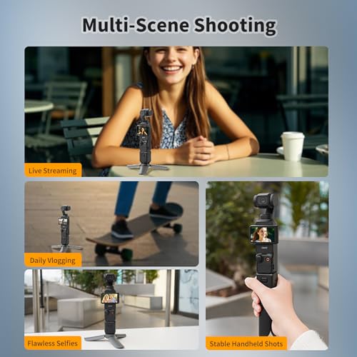 Mini Tripod for DJI Osmo Pocket 4/3, Osmo 360, Insta360 X5 X4 X3, Portable Foldable Tripod Stand with 1/4 Inch Screw, Black Lightweight Selfie Grip for Vlogging and Travel