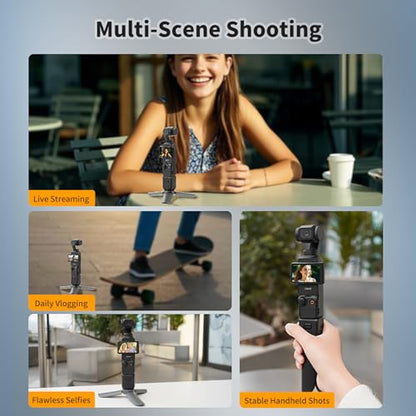 Mini Tripod for DJI Osmo Pocket 4/3, Osmo 360, Insta360 X5 X4 X3, Portable Foldable Tripod Stand with 1/4 Inch Screw, Black Lightweight Selfie Grip for Vlogging and Travel