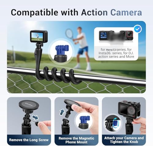 29.5'' Magnetic Flexible Gooseneck Phone Mount Holder for iPhone 17 16 15 Pro Max & Action Camera,Long Arm Bendable Selfie Stick Cell Phone Stand with 1/4"20 for Stroller Treadmill Gym Shopping Cart