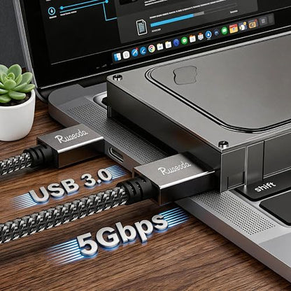 USB to USB Cable 3 ft, USB 3.0 Male to Male Braided Cord, 5Gbps Data Transfer, Compatible with Hard Drive, Cooling Pad, DVD (Not PC-to-PC) - size: 3.3Ft