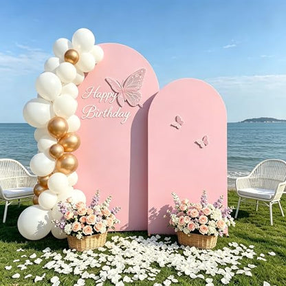 2 Pack Arch Backdrop Stand and Cover Set (7.2FT/6FT), Balloon Arch Stand, Metal Background Arch Stand, Backdrop Arch Frame, Wedding Arch for Backdrop (Pink Cover) - color: Arch with Pink Cover-(7.2FT/6FT)