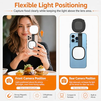 Magnetic Selfie Light Compatible with MagSafe, Foldable LED Phone Light with Mirror, 72 LEDs Stepless Brightness & Color Temperature, 360° Rotating Fill Light for Selfies, Makeup, TikTok, Zoom - color: Black-1
