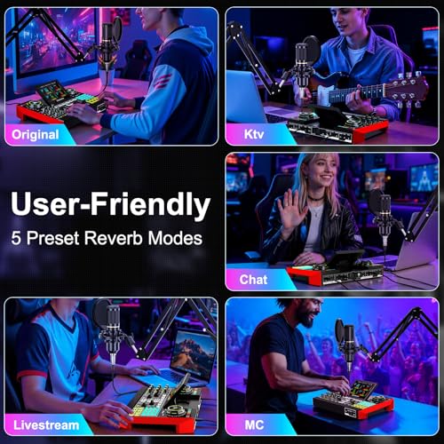 Podcast Equipment Bundle with 3.5mm BM800 Condenser Microphone for Pc/Phone Live Streaming Singing Gaming, Podcast Microphone Bundle with Live Sound Board Audio Mixer,Voice Changer, Denoise,DJ Sets