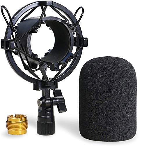 AT2020 Shock Mount with Pop Filter - Foam Windscreen with Microphone Shockmount Reduces Vibration Noise and Blocks Out Plosives for Audio Technica AT2020 AT2035 ATR2500 Condenser Mic by YOUSHARES - color: ShockM_AT2020_04